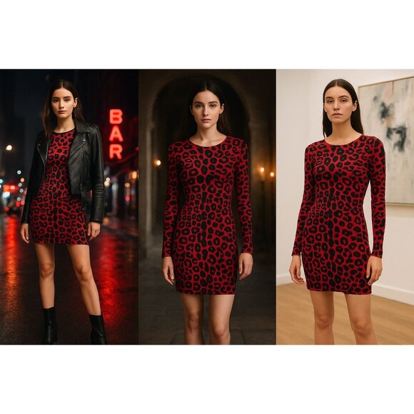 Desigual Women’s Leopard Mini Dress Red M Animal Print Whimsygoth Art-to-Wear - Picture 1 of 10